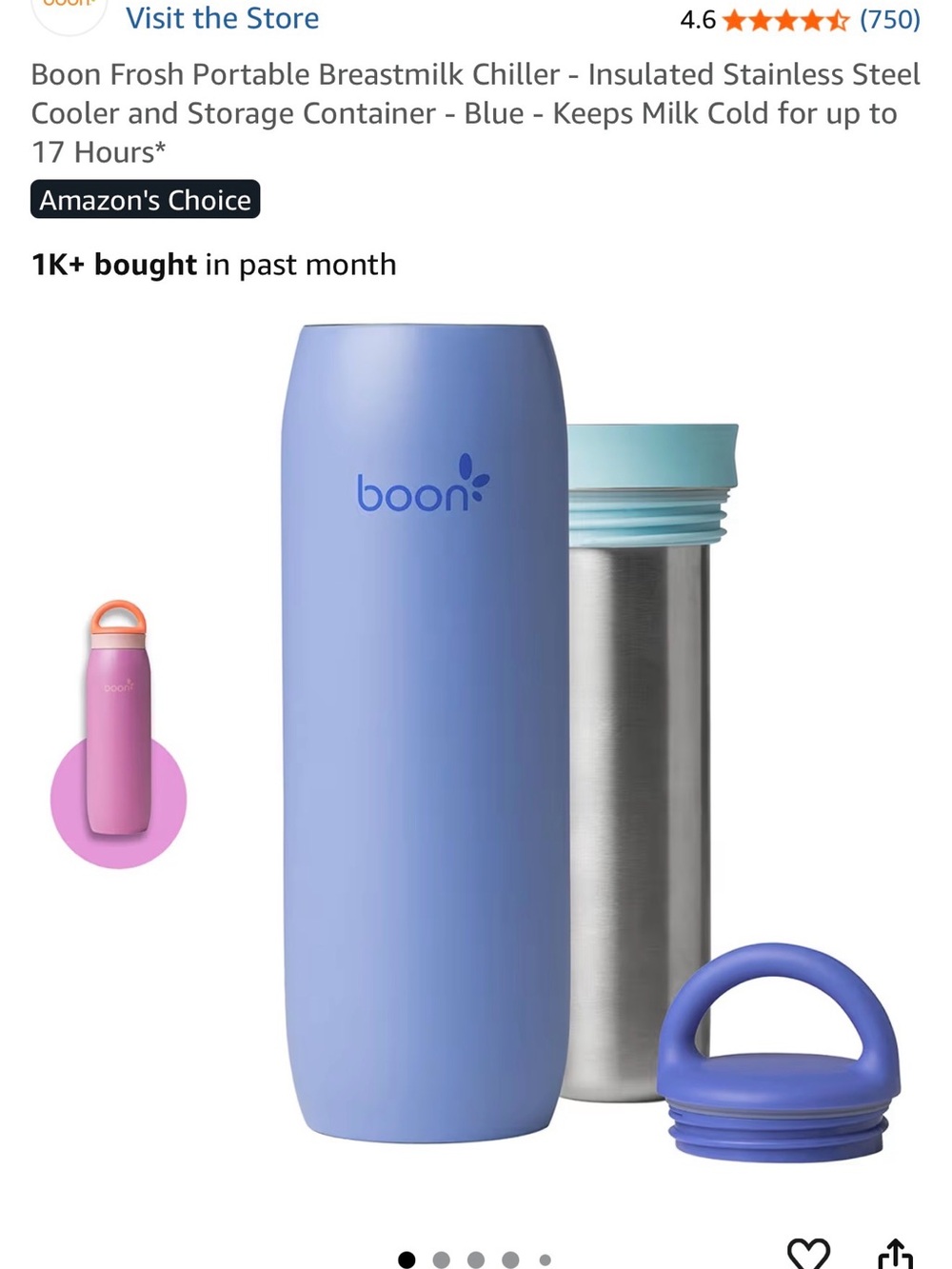 Boon Frosh Portable Chiller Insulated Stainless Steel Bottle